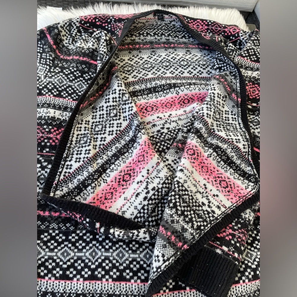 Torrid - Fair Isle Black Pink Open Front Drape Cardigan Sweater - Size 2 / 2X - Picture 5 of 8
